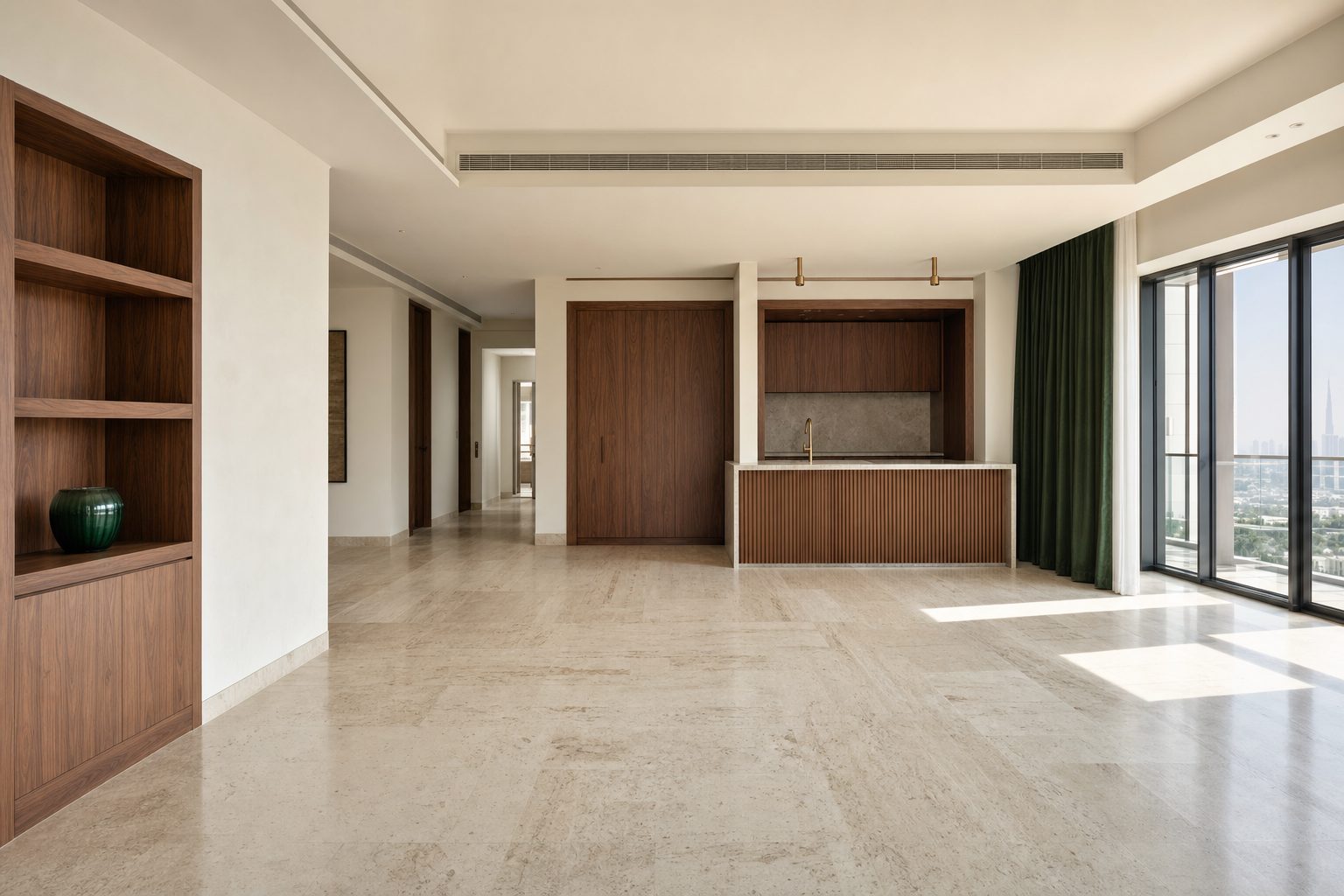 Freshly completed Dubai renovation, finished empty room (illustrative)