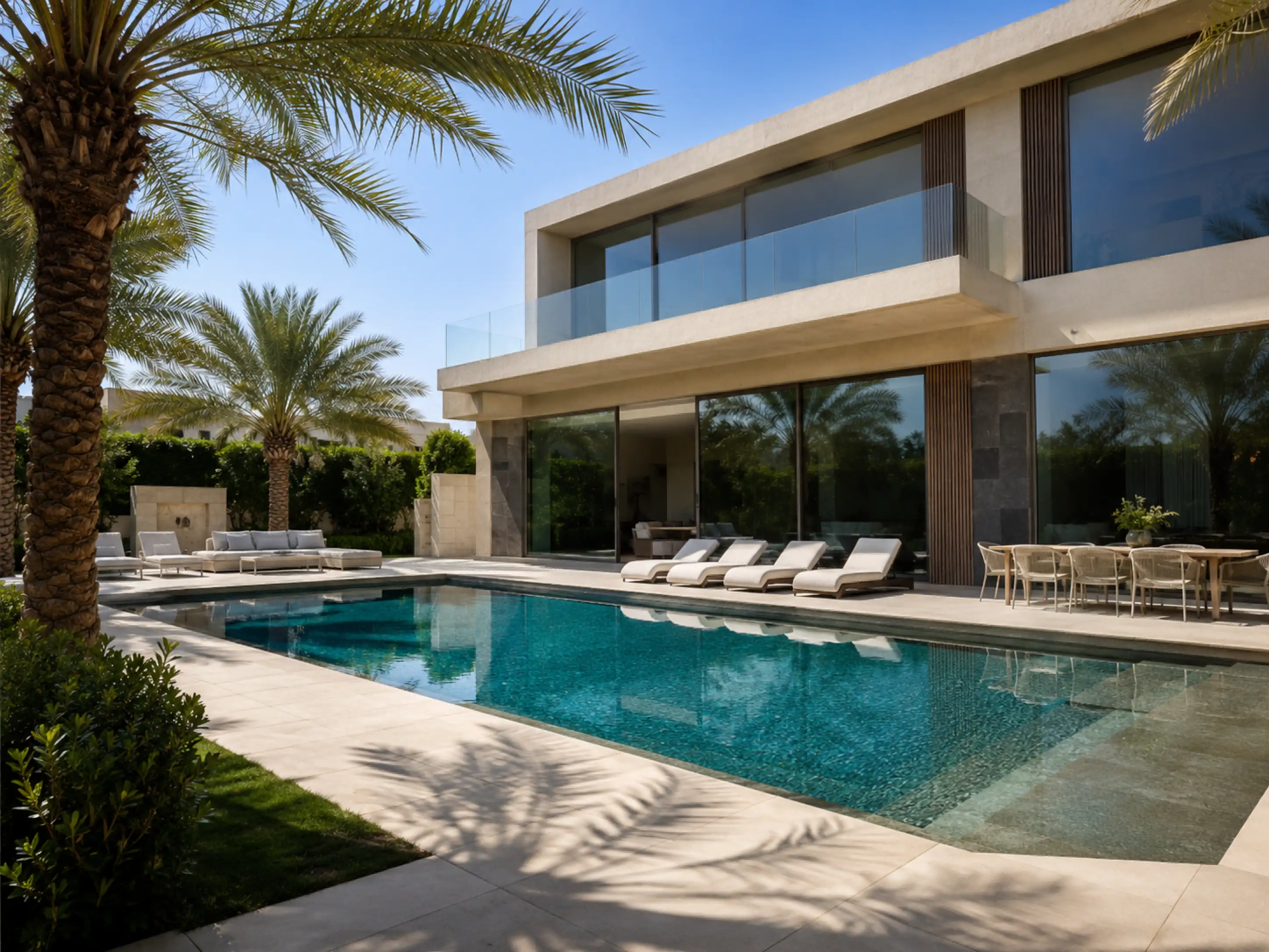 Emirates Hills Luxury Bathroom and Villa Exterior